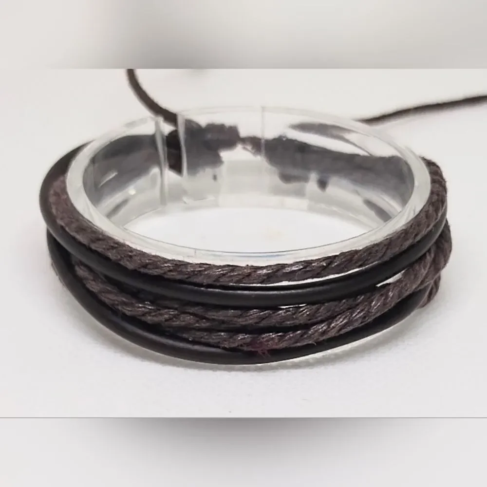Men's bracelet leather‎ layered brown new e38